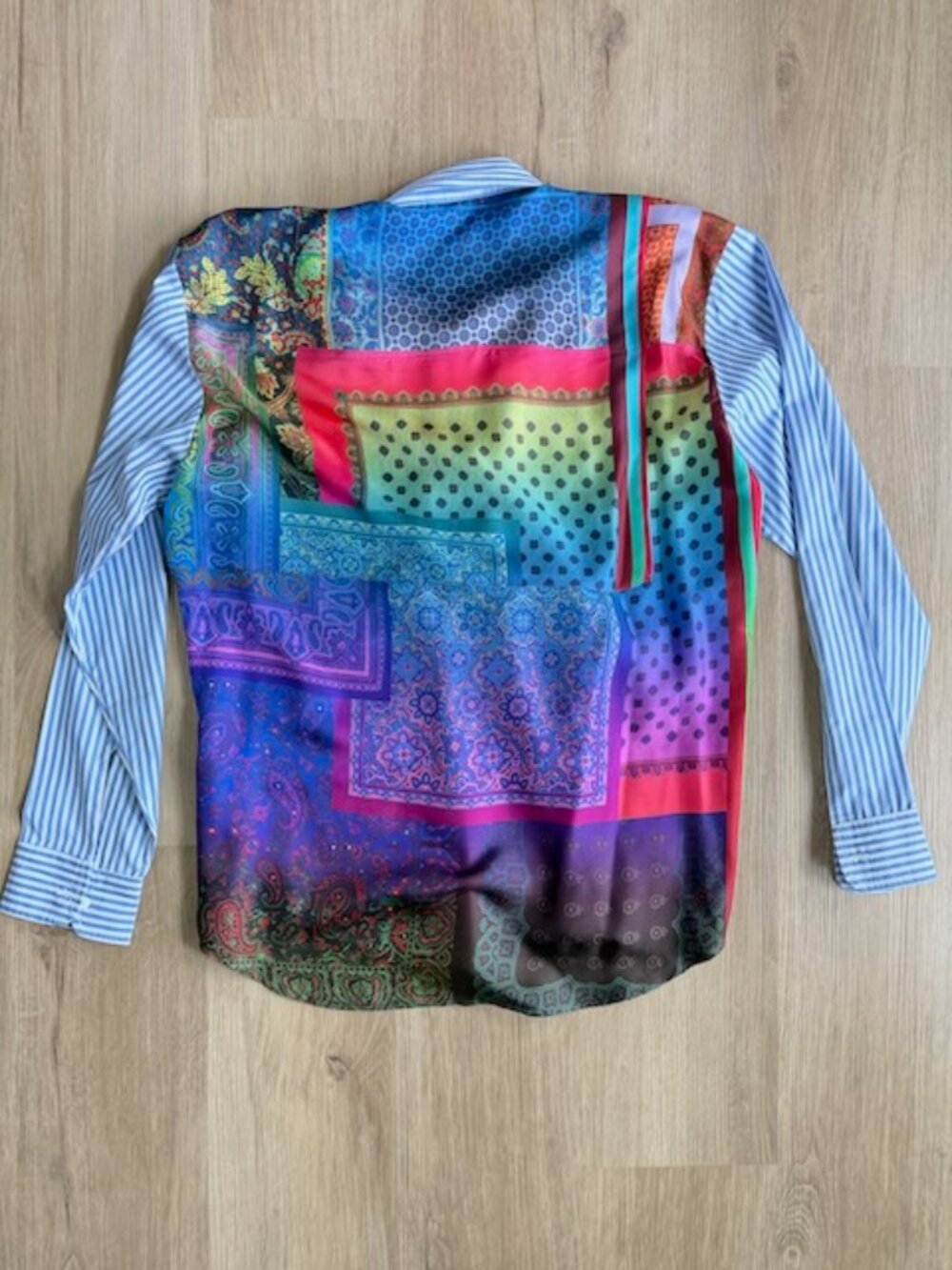 Made in Italy Pierre-Louis Mascia Stripe Silk Print Back Shirt L